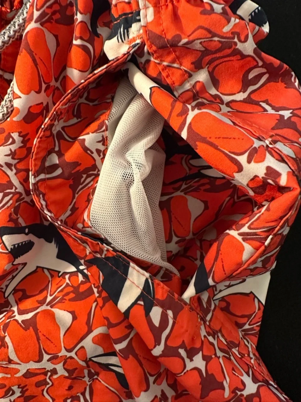 Rainforest Youth Orange Shark Print Swim Trunks Mesh Lined Board Shorts Small